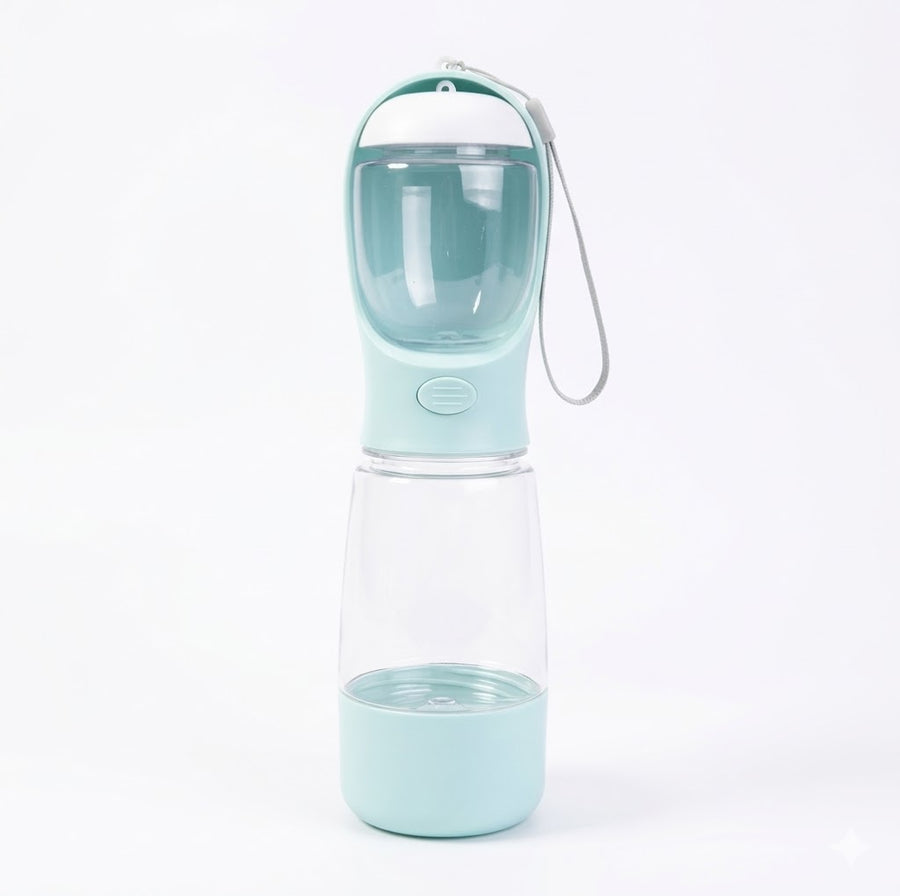 Vannflaske til hund 3-i-1 med drikkeskål, godbitlomme og bæsjeposeholder