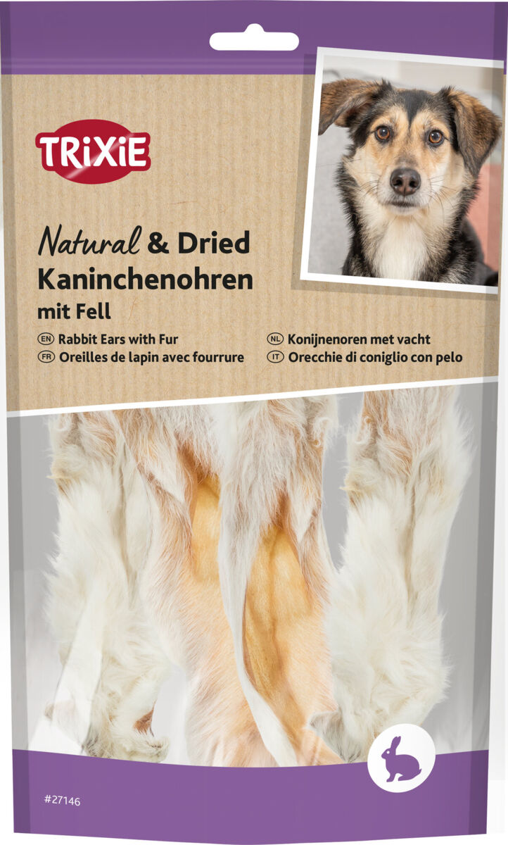Kaninører med pels til hund fra Trixie – 100 g pose, tørket monoprotein-tygg