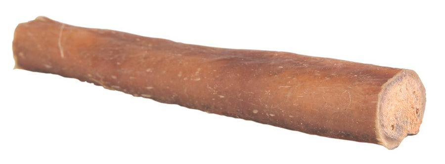 Oksemuskel til hund – tørket, hardt naturtygg, ca. 12 cm, på hvit bakgrunn
